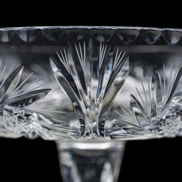 Vintage Pedestal Fruit Bowl, English, Cut Glass, Presentation Display Dish, 1960