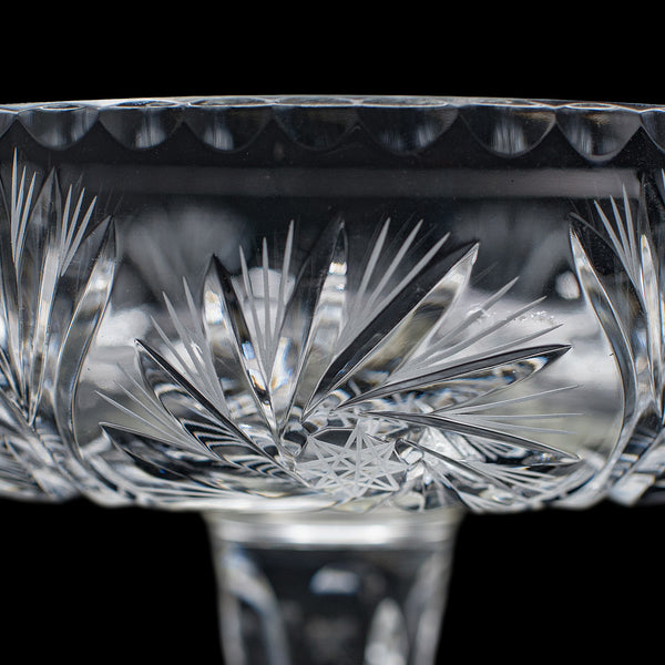 Vintage Pedestal Fruit Bowl, English, Cut Glass, Presentation Display Dish, 1960