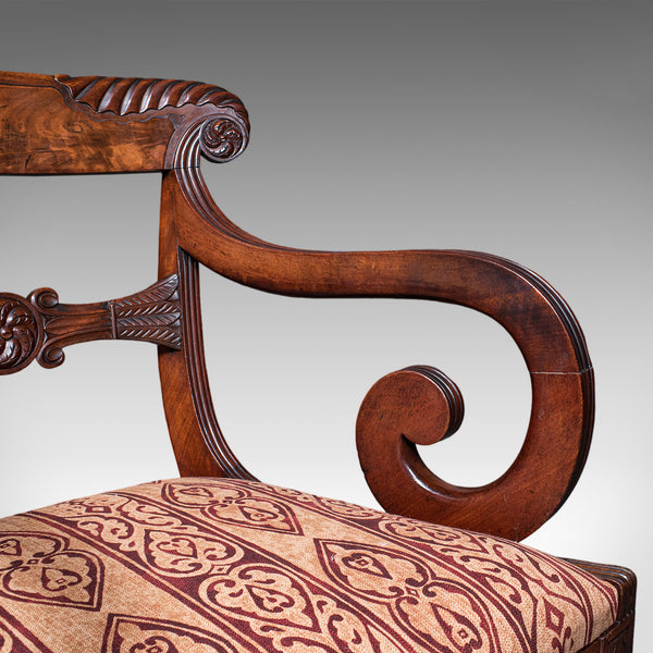 Pair of Antique Morning Room Elbow Chairs, English, Reception Seat, William IV