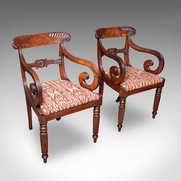 Pair of Antique Morning Room Elbow Chairs, English, Reception Seat, William IV