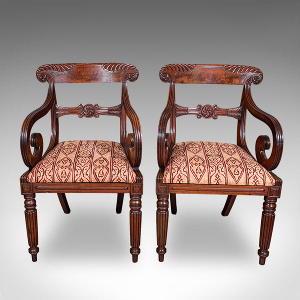 Pair of Antique Morning Room Elbow Chairs, English, Reception Seat, William IV