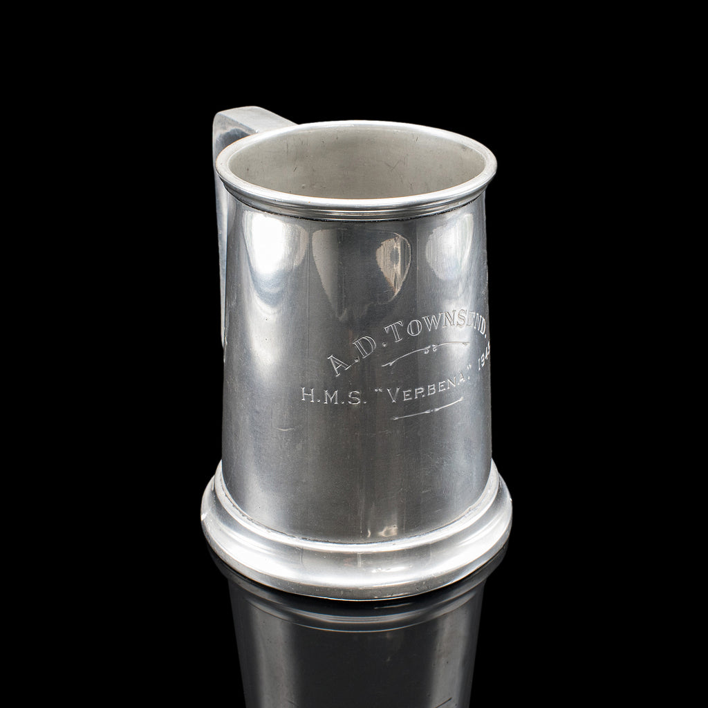 Vintage WWII Pint Tankard, English, Pewter, Drinking Jug, Glass Base, Maritime