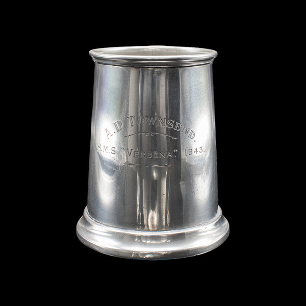 Vintage WWII Pint Tankard, English, Pewter, Drinking Jug, Glass Base, Maritime