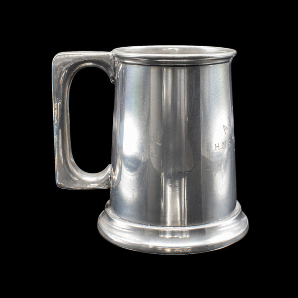 Vintage WWII Pint Tankard, English, Pewter, Drinking Jug, Glass Base, Maritime