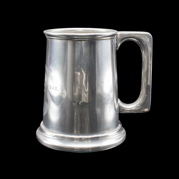 Vintage WWII Pint Tankard, English, Pewter, Drinking Jug, Glass Base, Maritime
