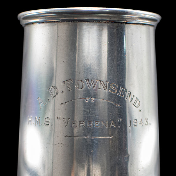 Vintage WWII Pint Tankard, English, Pewter, Drinking Jug, Glass Base, Maritime