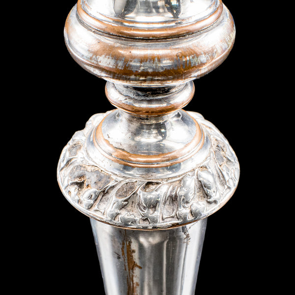 Pair of Antique Old Sheffield Plate Candlesticks, English Candle Nozzle, Regency