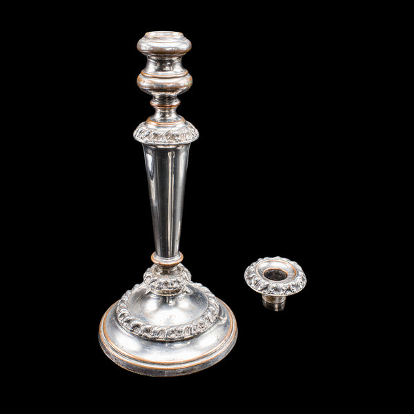 Pair of Antique Old Sheffield Plate Candlesticks, English Candle Nozzle, Regency