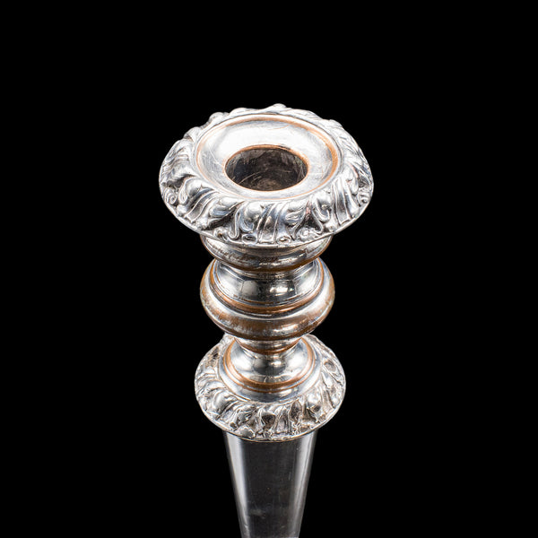 Pair of Antique Old Sheffield Plate Candlesticks, English Candle Nozzle, Regency