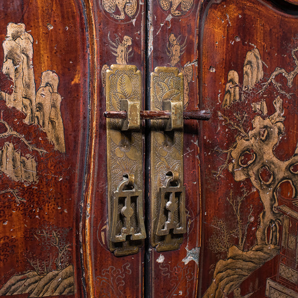 Antique Campaign Cabinet on Stand, Oriental, Chinoiserie, Cupboard, Victorian