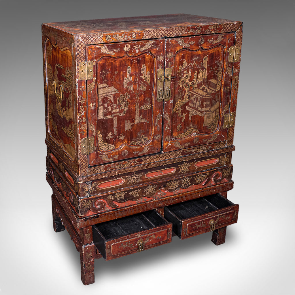 Antique Campaign Cabinet on Stand, Oriental, Chinoiserie, Cupboard, Victorian