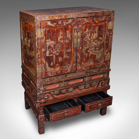 Antique Campaign Cabinet on Stand, Oriental, Chinoiserie, Cupboard, Victorian