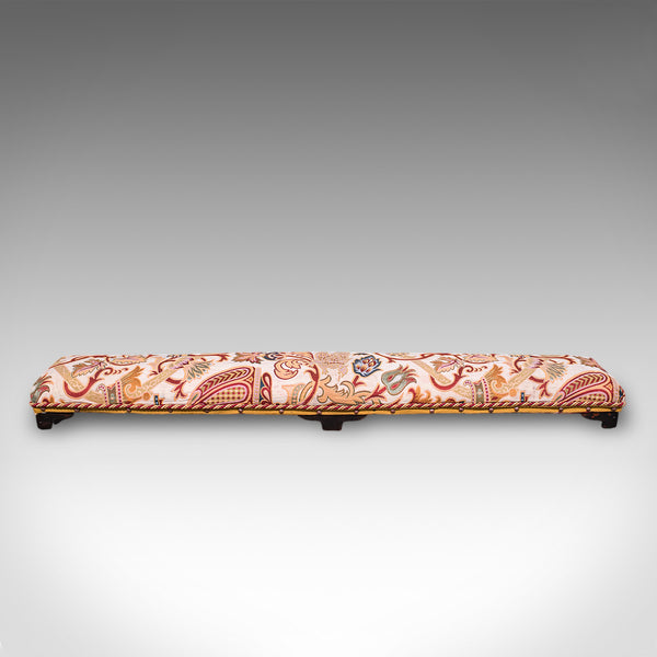 Long Antique Carriage Stool, English, Crewelwork, Fireside Foot Rest, Victorian