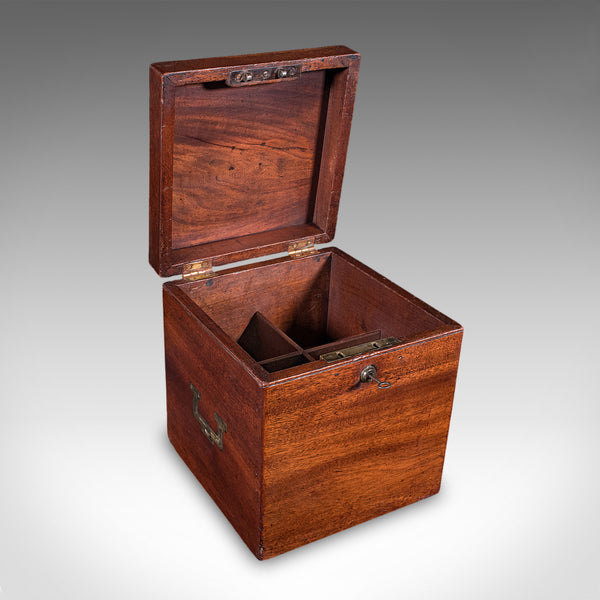 Antique Four Decanter Storage Box, English, Bottle Case, Bramah Lock, Georgian
