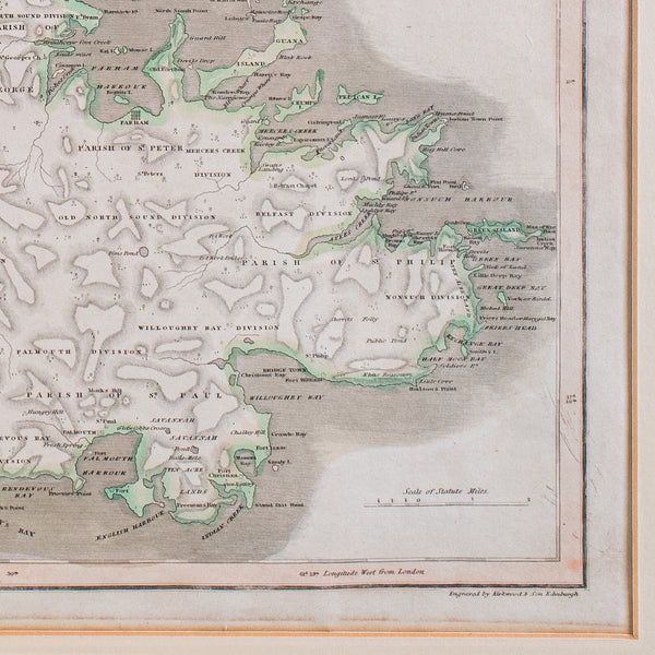 Large Antique Caribbean Map, Guadeloupe, Antigua, Scottish, Framed, Georgian