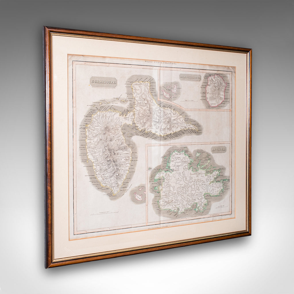 Large Antique Caribbean Map, Guadeloupe, Antigua, Scottish, Framed, Georgian