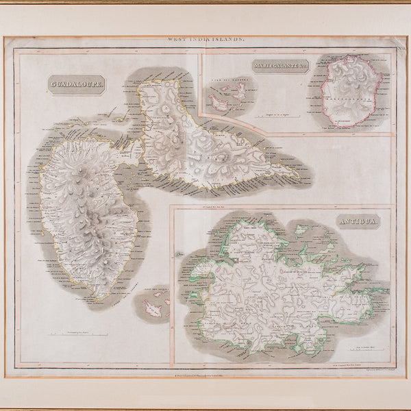 Large Antique Caribbean Map, Guadeloupe, Antigua, Scottish, Framed, Georgian