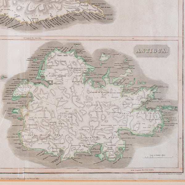 Large Antique Caribbean Map, Guadeloupe, Antigua, Scottish, Framed, Georgian