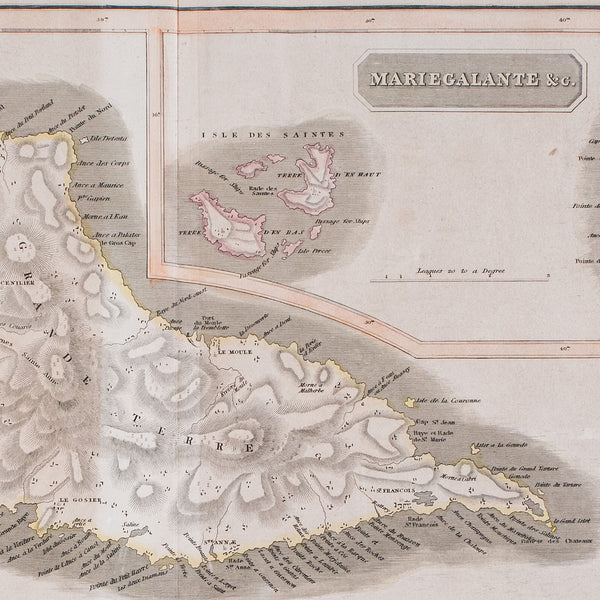 Large Antique Caribbean Map, Guadeloupe, Antigua, Scottish, Framed, Georgian
