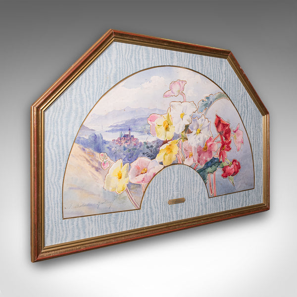Vintage Projet D'Eventail Picture, French, Watercolour Fan Painting, Baptendier