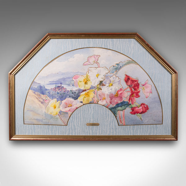 Vintage Projet D'Eventail Picture, French, Watercolour Fan Painting, Baptendier
