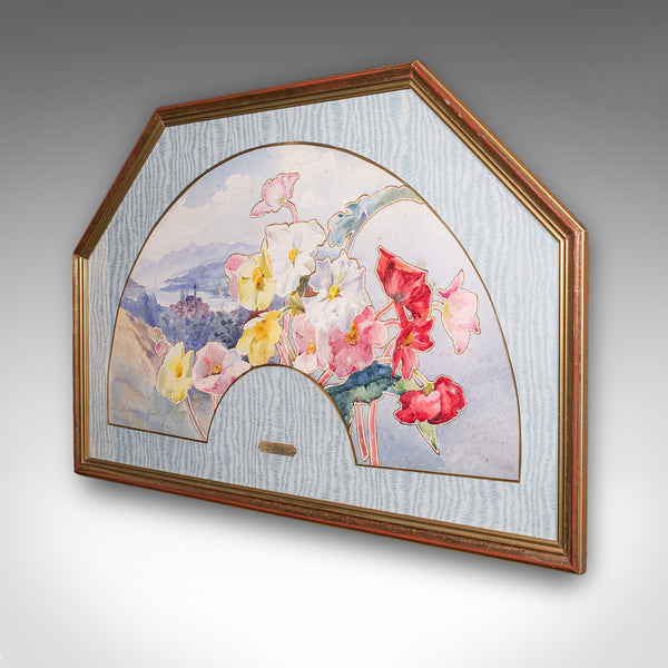 Vintage Projet D'Eventail Picture, French, Watercolour Fan Painting, Baptendier