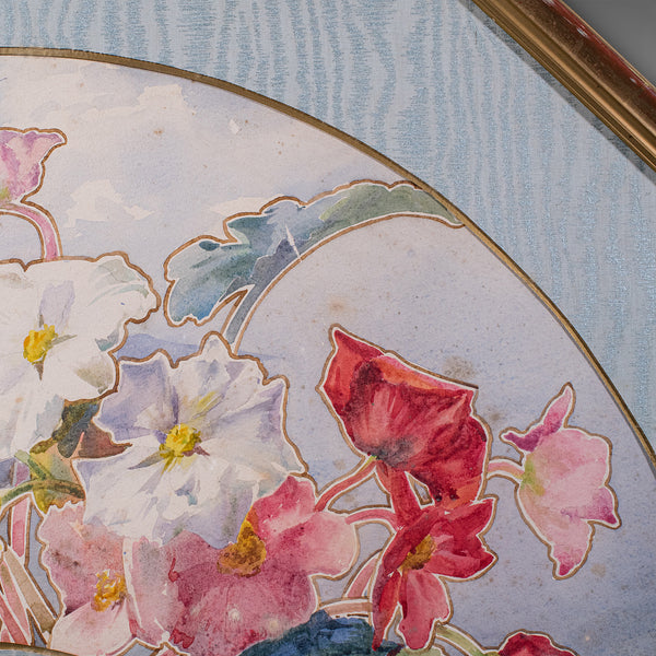 Vintage Projet D'Eventail Picture, French, Watercolour Fan Painting, Baptendier