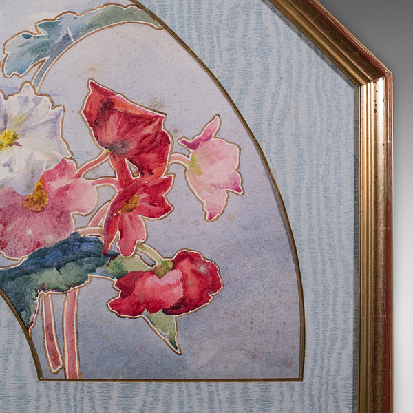 Vintage Projet D'Eventail Picture, French, Watercolour Fan Painting, Baptendier