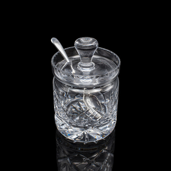 Vintage Jam Jar & Spoon, English Cut Glass Preserve Pot, Condiments, Mid Century