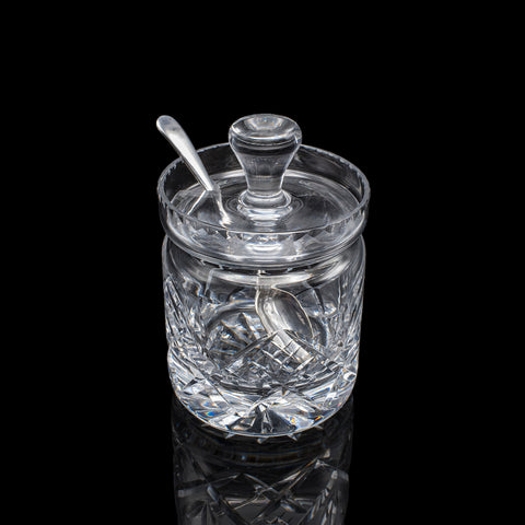 Vintage Jam Jar & Spoon, English Cut Glass Preserve Pot, Condiments, Mid Century