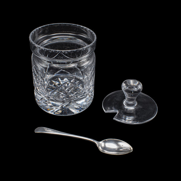 Vintage Jam Jar & Spoon, English Cut Glass Preserve Pot, Condiments, Mid Century