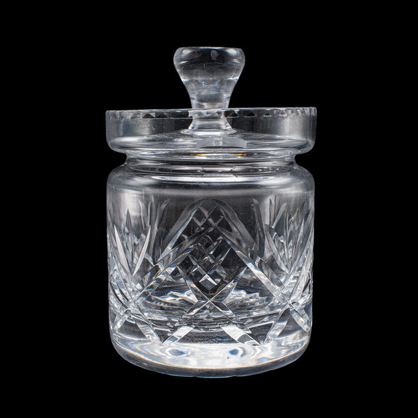 Vintage Jam Jar & Spoon, English Cut Glass Preserve Pot, Condiments, Mid Century