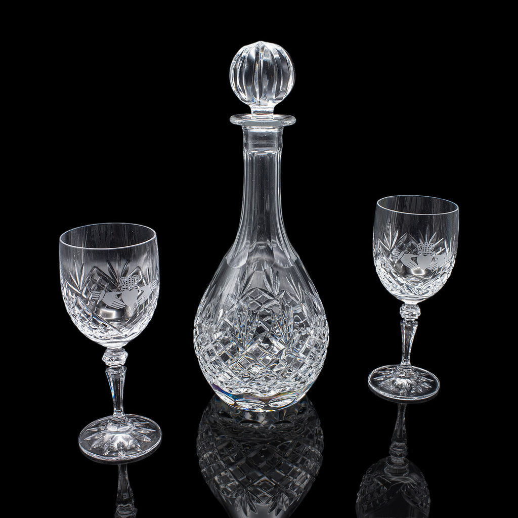 Vintage Port Decanter, Stem Glass Duo, Irish, Crystal, Sherry Bottle, Liqueur