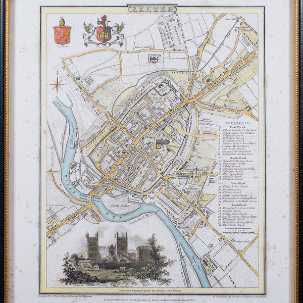 Antique City of Exeter Map, English, Framed, Atlas Excerpt, Georgian, Circa 1805