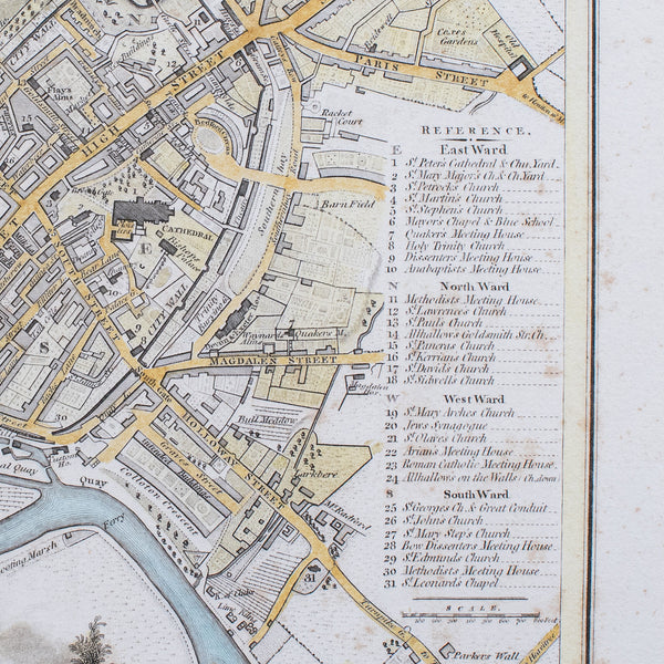 Antique City of Exeter Map, English, Framed, Atlas Excerpt, Georgian, Circa 1805