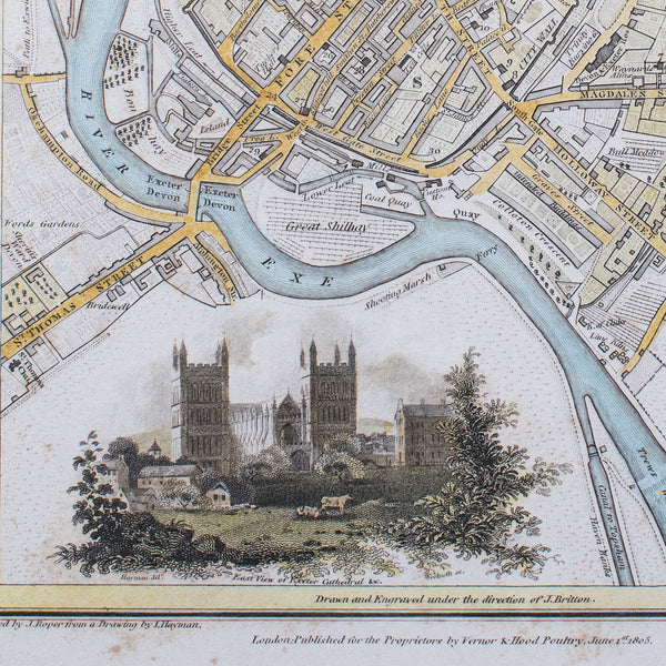 Antique City of Exeter Map, English, Framed, Atlas Excerpt, Georgian, Circa 1805