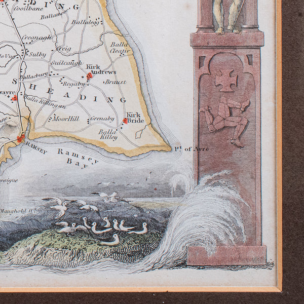 Vintage Isle of Man Map, English, After Thomas Moule, Manx Cartography, Framed