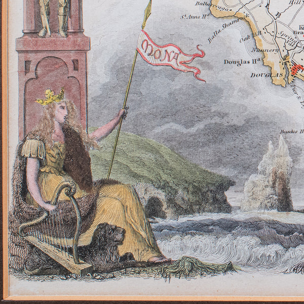 Vintage Isle of Man Map, English, After Thomas Moule, Manx Cartography, Framed