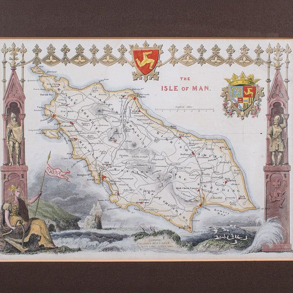 Vintage Isle of Man Map, English, After Thomas Moule, Manx Cartography, Framed