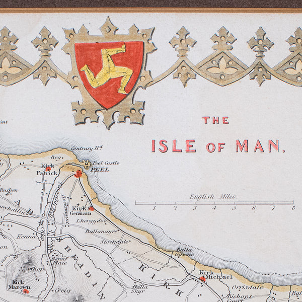 Vintage Isle of Man Map, English, After Thomas Moule, Manx Cartography, Framed