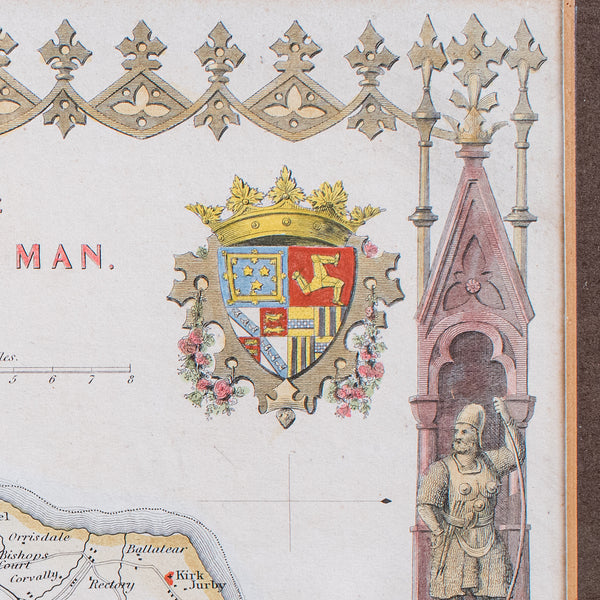 Vintage Isle of Man Map, English, After Thomas Moule, Manx Cartography, Framed