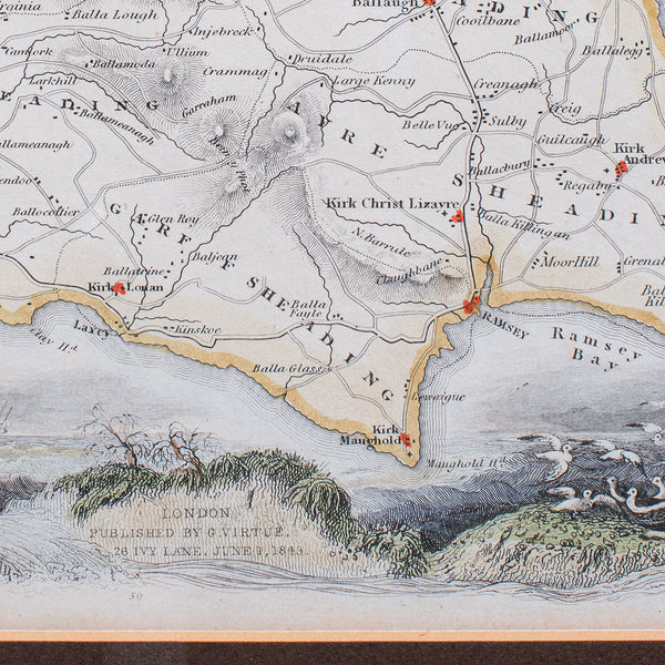 Vintage Isle of Man Map, English, After Thomas Moule, Manx Cartography, Framed