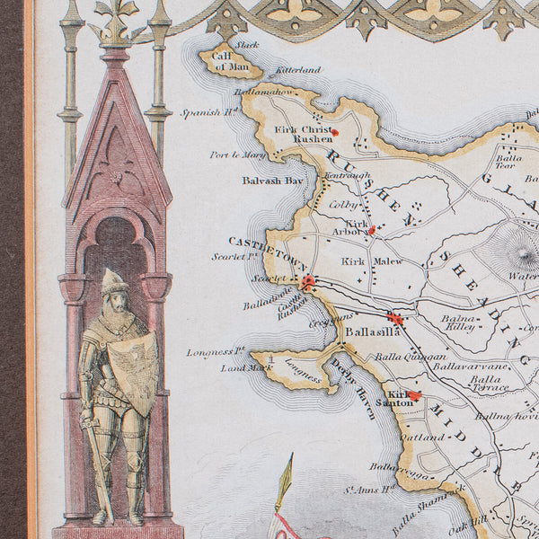 Vintage Isle of Man Map, English, After Thomas Moule, Manx Cartography, Framed
