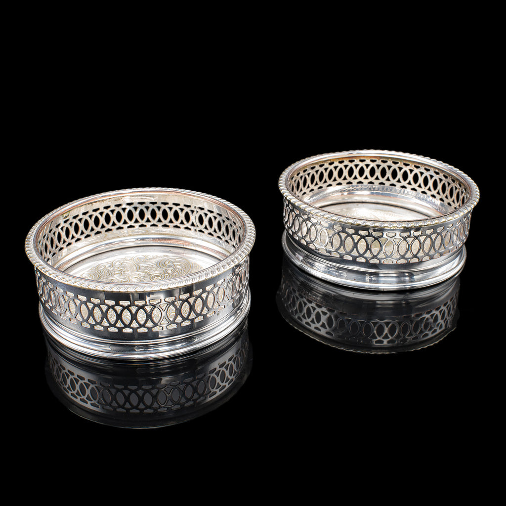 Vintage Wine Coaster Duo, English, Silver Plate, Champagne Bottle Stand, C.1960