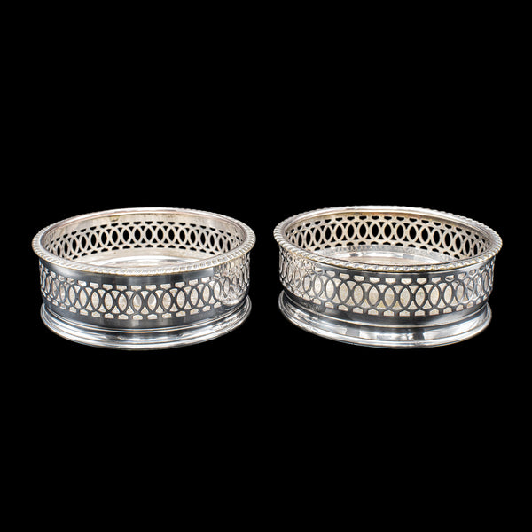 Vintage Wine Coaster Duo, English, Silver Plate, Champagne Bottle Stand, C.1960