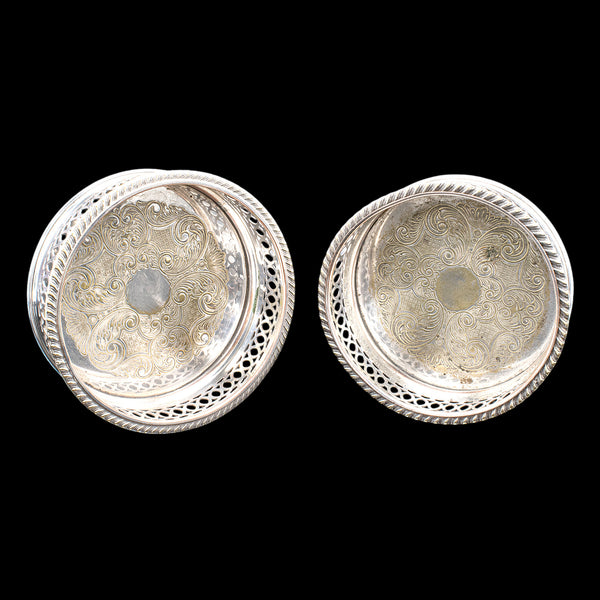 Vintage Wine Coaster Duo, English, Silver Plate, Champagne Bottle Stand, C.1960