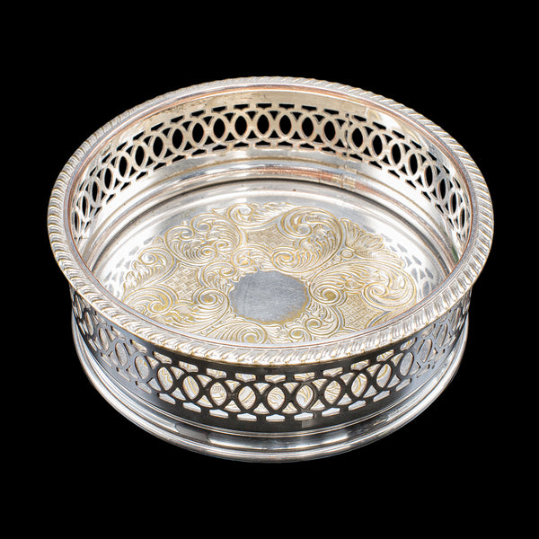 Vintage Wine Coaster Duo, English, Silver Plate, Champagne Bottle Stand, C.1960