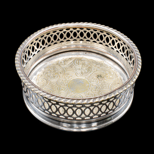 Vintage Wine Coaster Duo, English, Silver Plate, Champagne Bottle Stand, C.1960