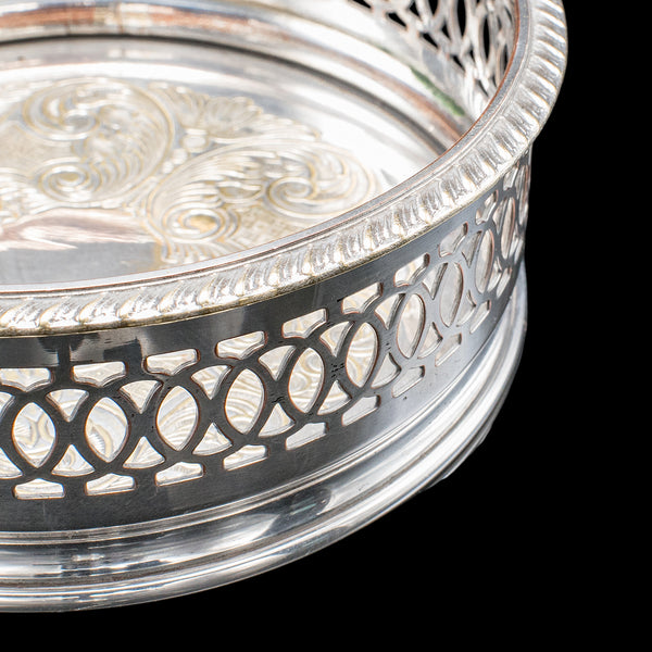 Vintage Wine Coaster Duo, English, Silver Plate, Champagne Bottle Stand, C.1960