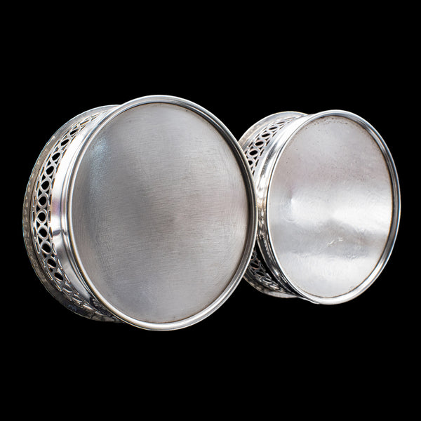 Vintage Wine Coaster Duo, English, Silver Plate, Champagne Bottle Stand, C.1960